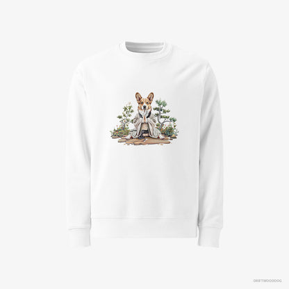 Corgi Practicing Meditation in a Peaceful Japanese Garden White Sweatshirt