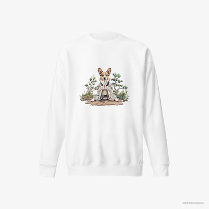 Corgi Practicing Meditation in a Peaceful Japanese Garden White Sweatshirt