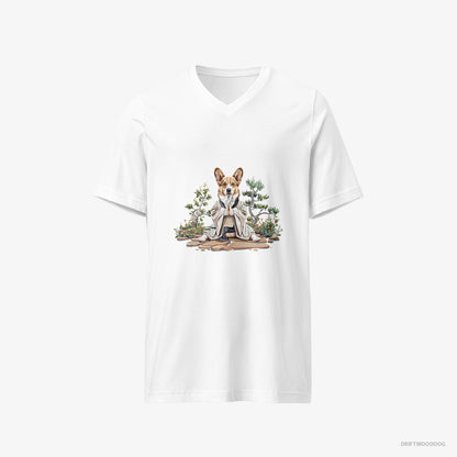 Corgi Practicing Meditation in a Peaceful Japanese Garden White T-Shirt