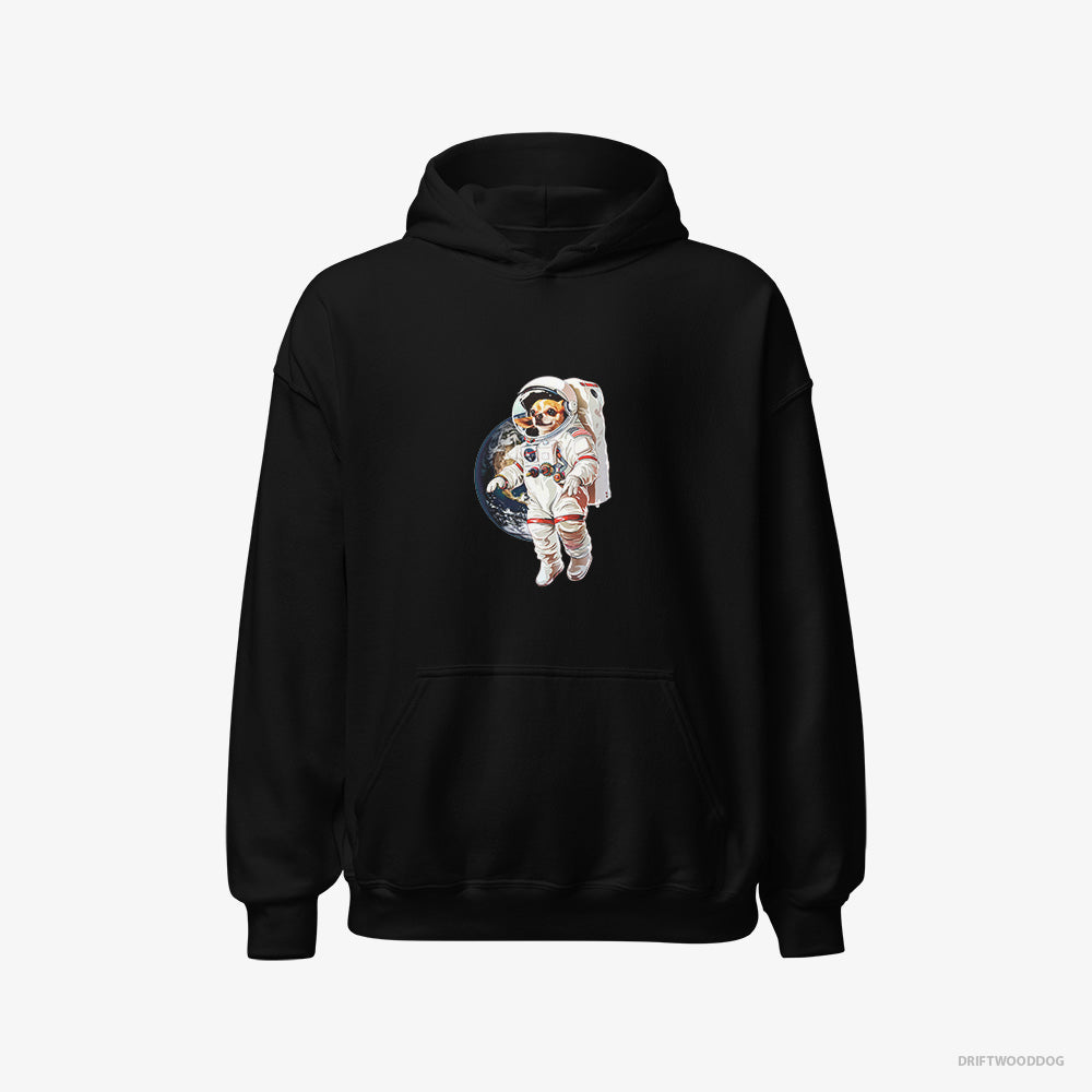 Chihuahua Hoodie – Women Black Hoodie Classic – in a Spaceship Mission (on White Background)