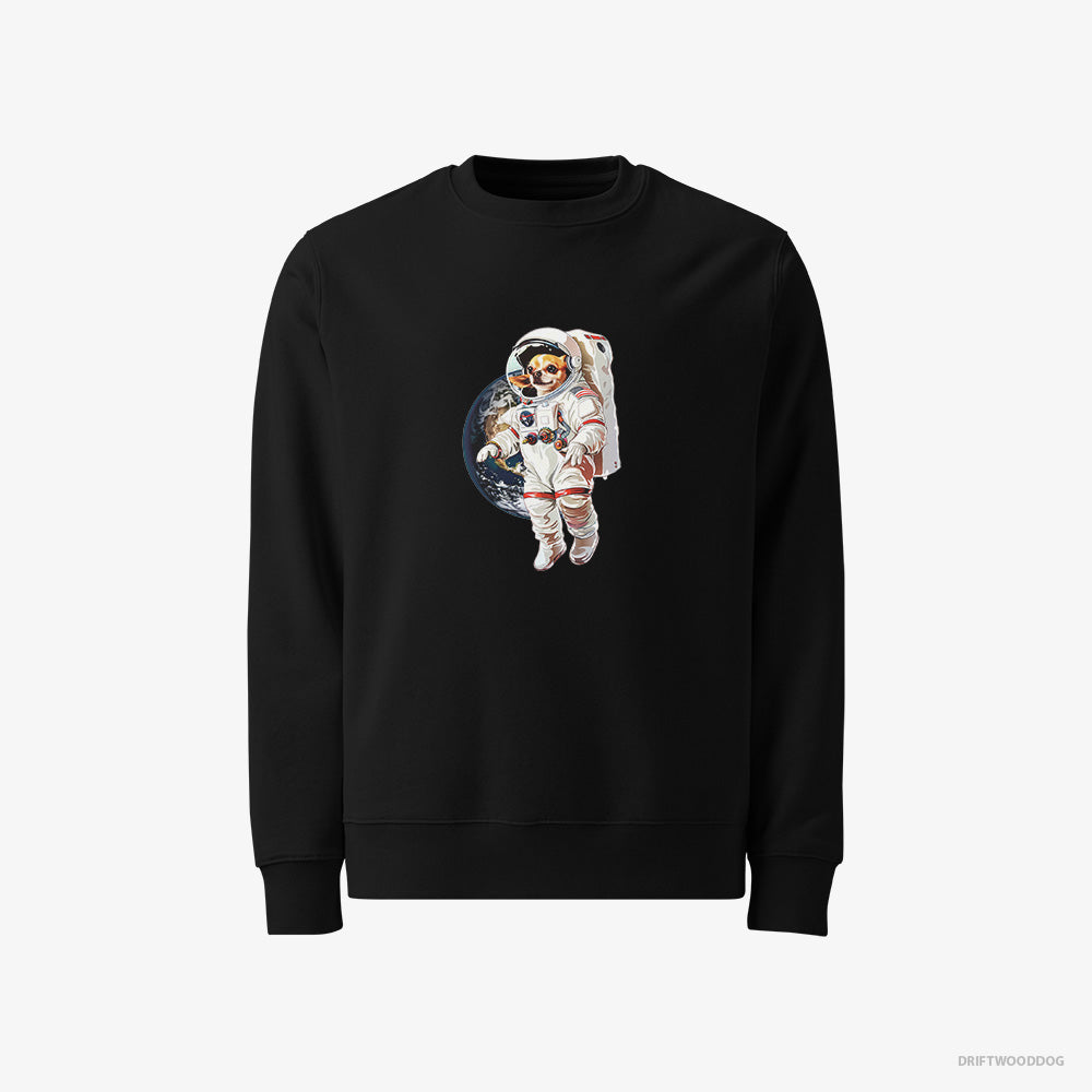 Chihuahua Sweatshirt – Men Black Sweatshirt Classic – in a Spaceship Mission (on White Background)