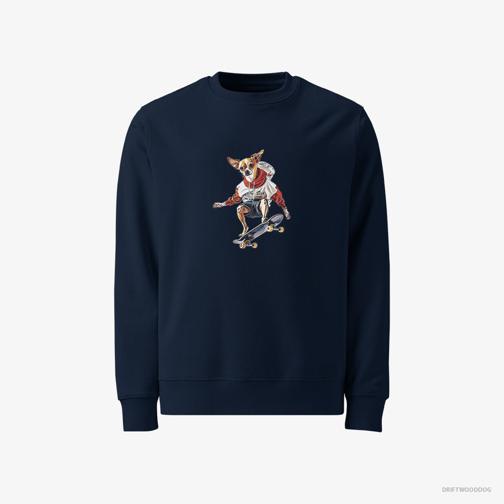 Chihuahua Sweatshirt – Men Navy Sweatshirt Classic – Mastering Skateboard Tricks (on White Background)