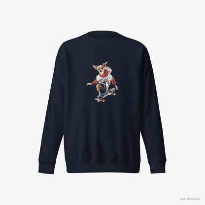 Chihuahua Sweatshirt – Men Navy Sweatshirt Eco-Friendly – Mastering Skateboard Tricks (on White Background)