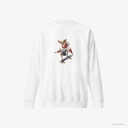 Chihuahua Mastering Skateboard Tricks White Sweatshirt