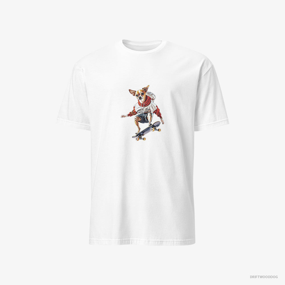 Chihuahua T-Shirt – Men White T-Shirt Classic – Mastering Skateboard Tricks (on White Background)