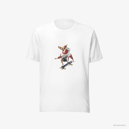 Chihuahua T-Shirt – Men White T-Shirt Eco-Friendly – Mastering Skateboard Tricks (on White Background)