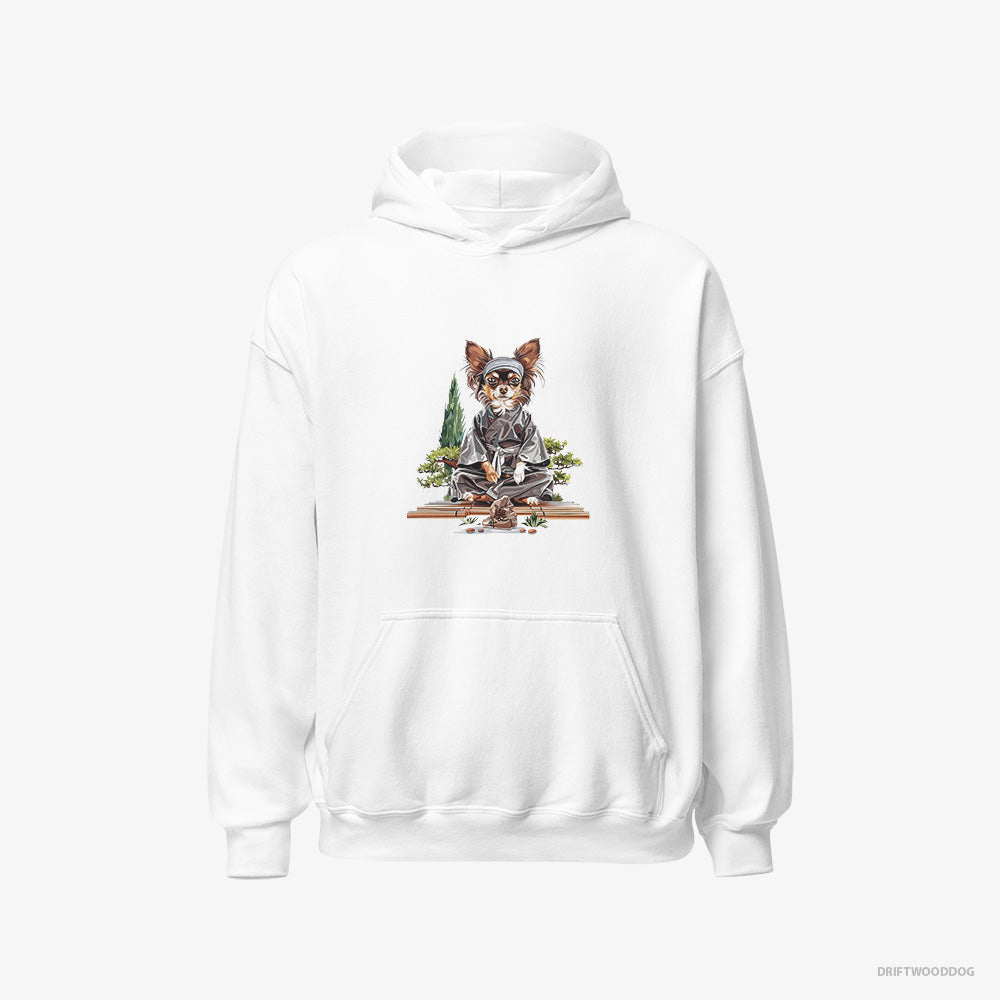 Chihuahua Hoodie – Men White Hoodie Classic – Meditating in a Serene Zen Garden (on White Background)