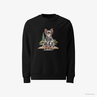 Chihuahua Sweatshirt – Men Black Sweatshirt Classic – Meditating in a Serene Zen Garden (on White Background)