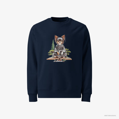 Chihuahua Meditating in a Serene Zen Garden Navy Sweatshirt