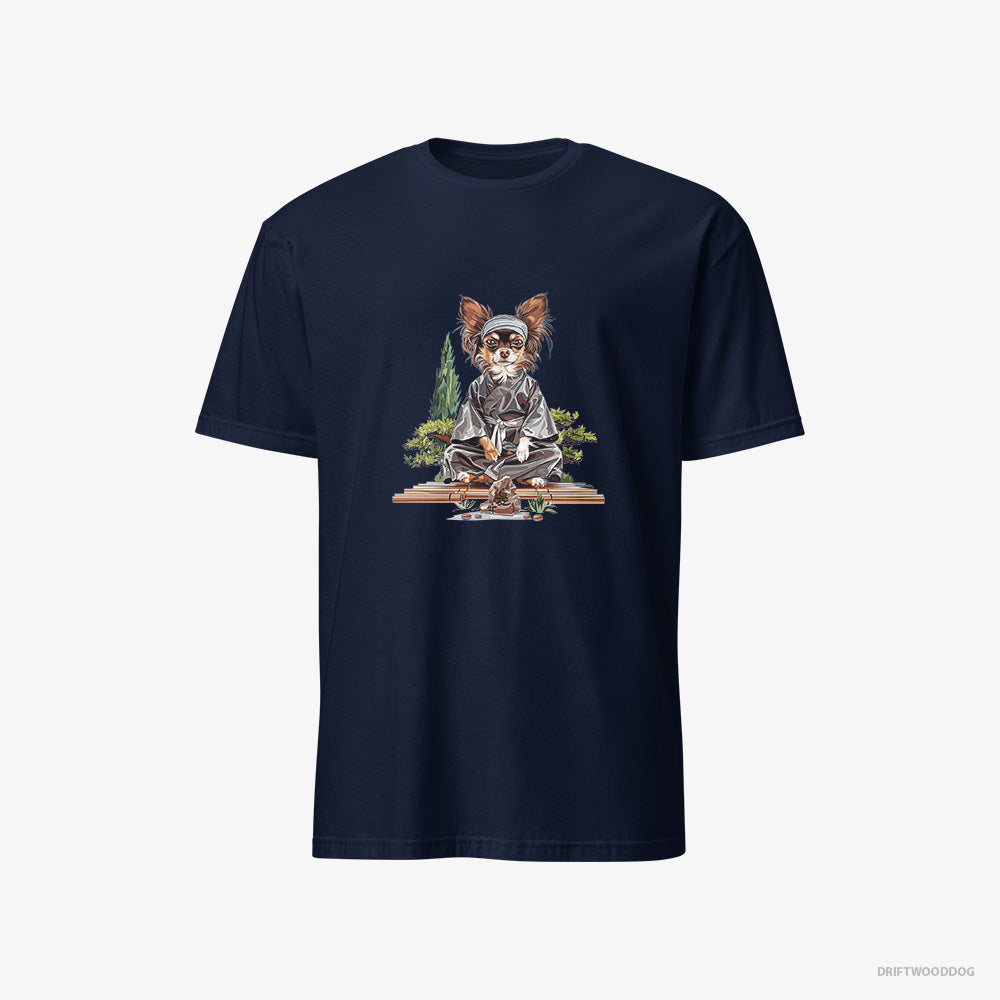 Chihuahua T-Shirt – Men Navy T-Shirt Classic – Meditating in a Serene Zen Garden (on White Background)