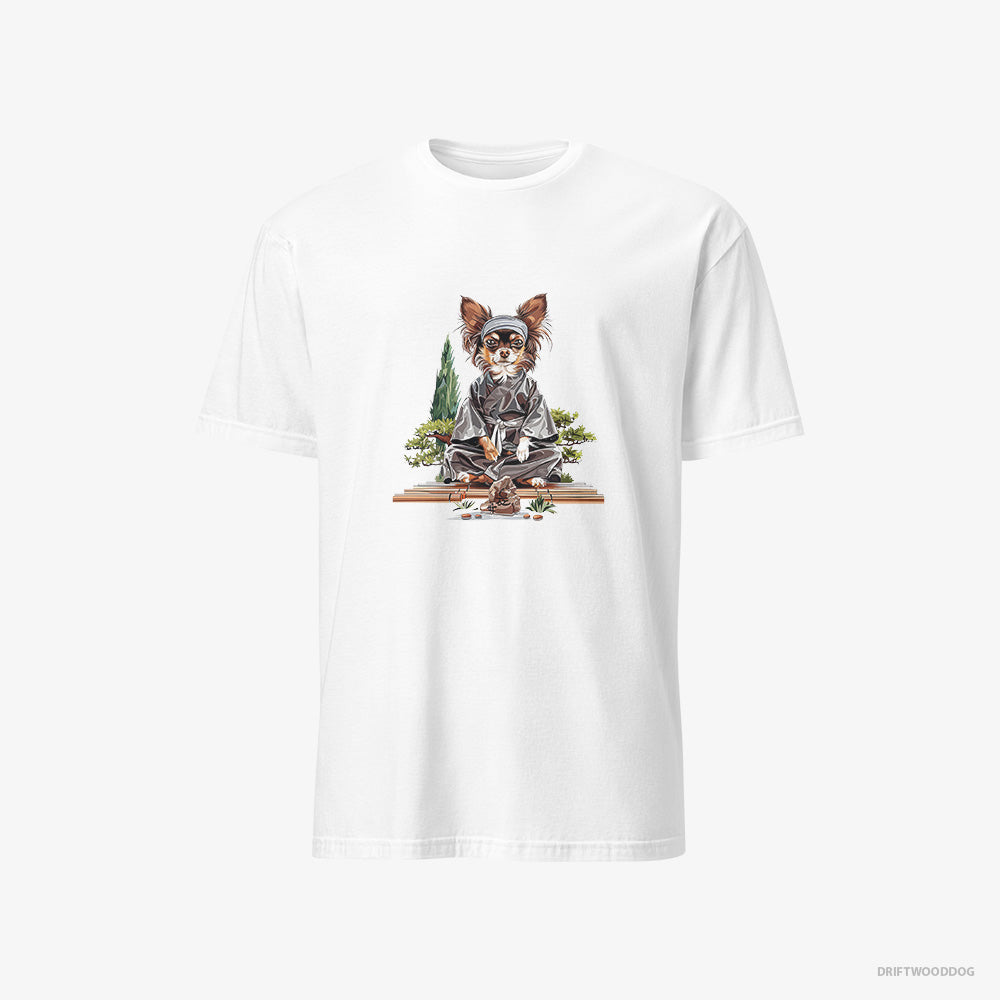 Chihuahua T-Shirt – Men White T-Shirt Classic – Meditating in a Serene Zen Garden (on White Background)