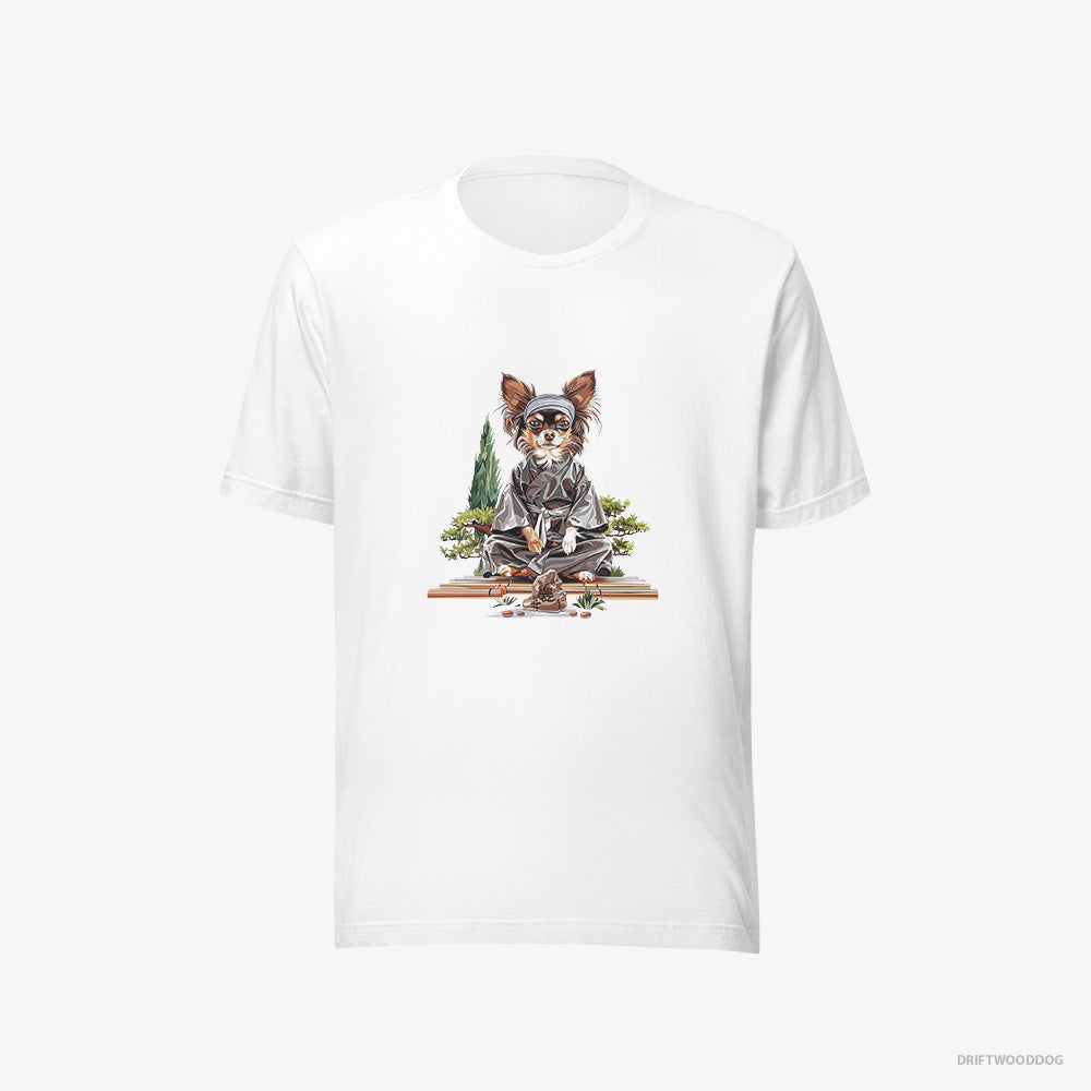 Chihuahua T-Shirt – Women White T-Shirt Eco-Friendly – Meditating in a Serene Zen Garden (on White Background)