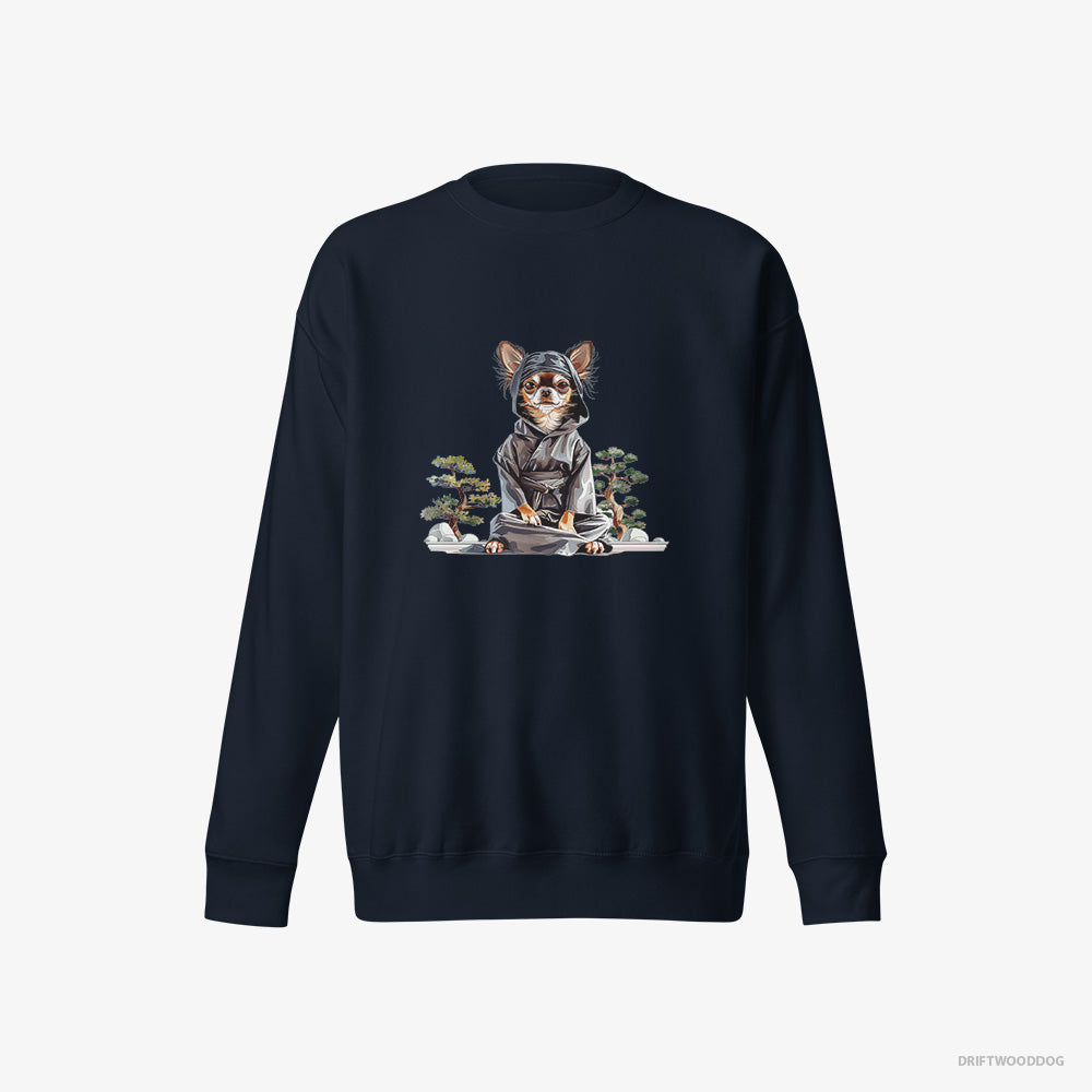 Chihuahua Meditating Among Japanese Flora – Women's Sweatshirt Navy Eco – Eco-Friendly