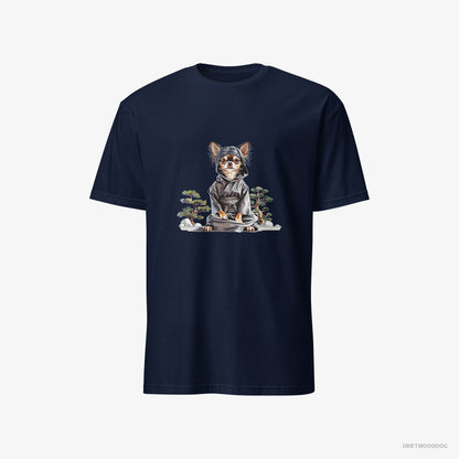 Chihuahua T-Shirt – Men Navy T-Shirt Classic – Meditating Among Japanese Flora (on White Background)