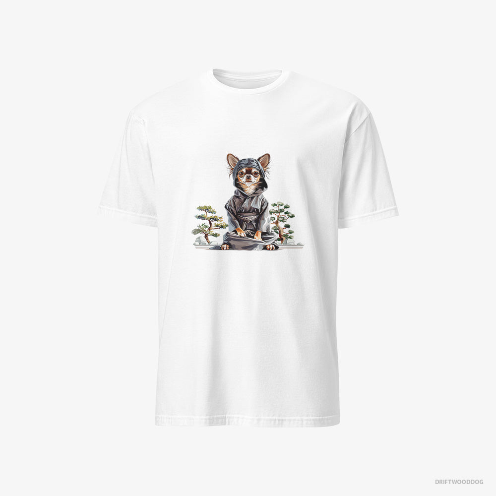 Chihuahua T-Shirt – Men White T-Shirt Classic – Meditating Among Japanese Flora (on White Background)