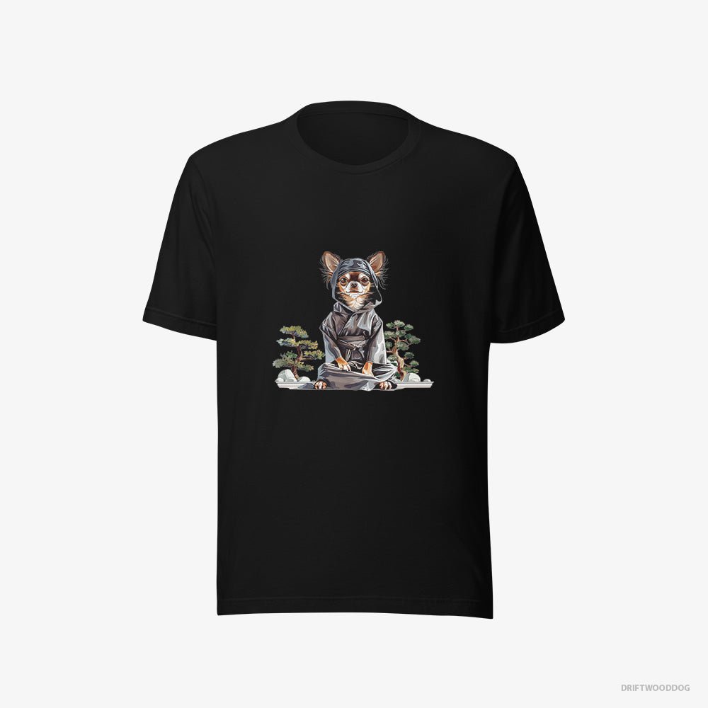 Chihuahua T-Shirt – Women Black T-Shirt Eco-Friendly – Meditating Among Japanese Flora (on White Background)