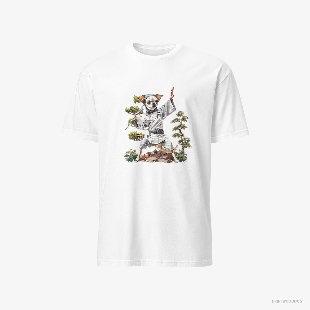 Chihuahua T-Shirt – Men White T-Shirt Classic – Practicing Ninja Moves (on White Background)