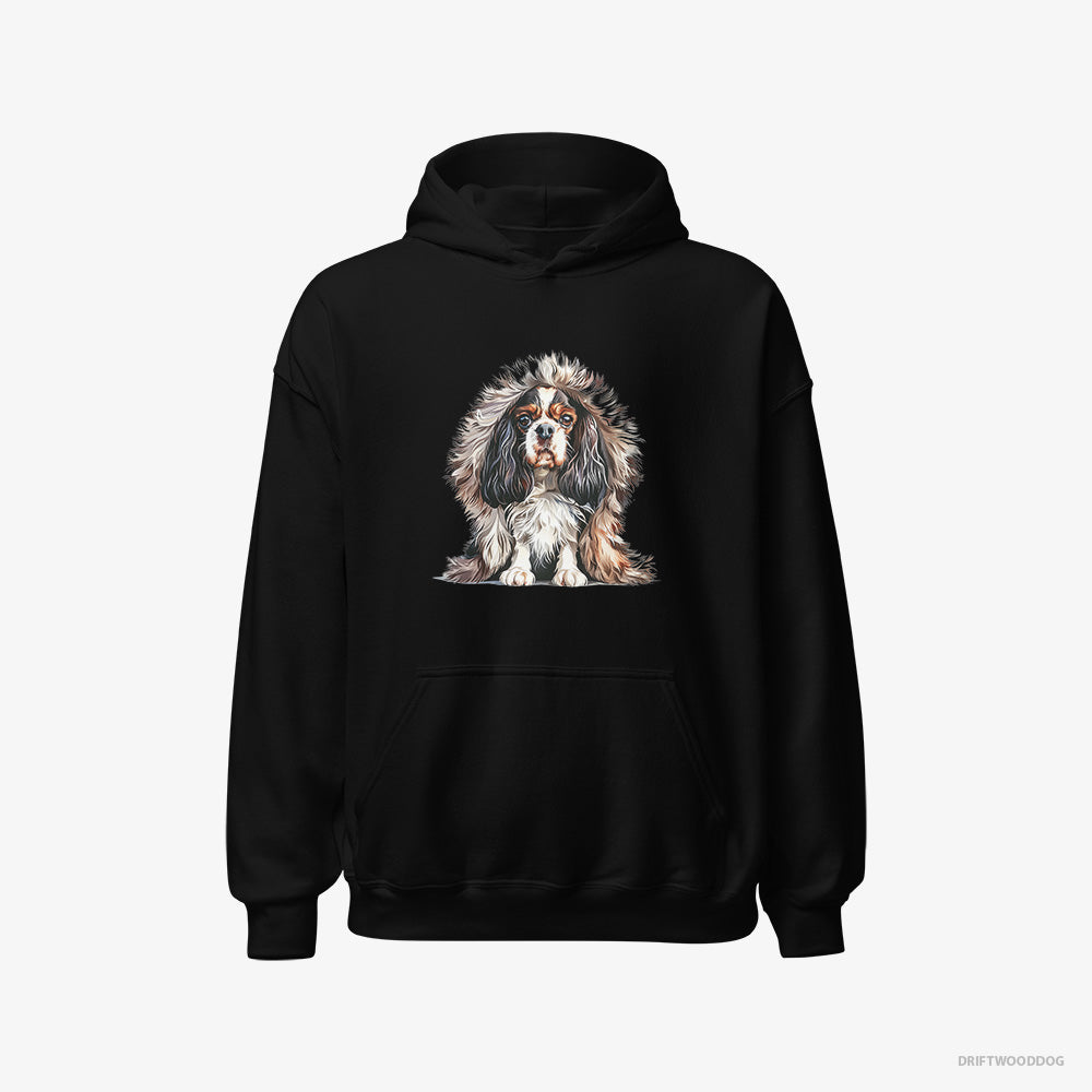 Cavalier King Charles Spaniel Hoodie – Women Black Hoodie Classic – in Furry Jacket (on White Background)