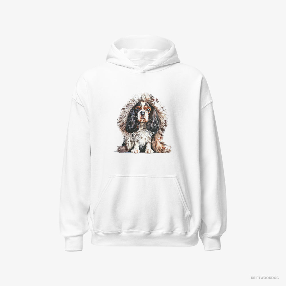 Cavalier King Charles Spaniel Hoodie – Men White Hoodie Classic – in Furry Jacket (on White Background)