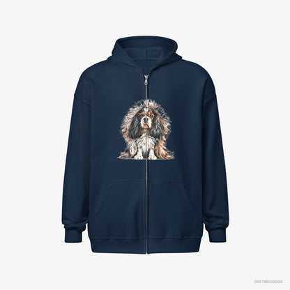 Cavalier King Charles Spaniel in Furry Jacket Navy Hoodie