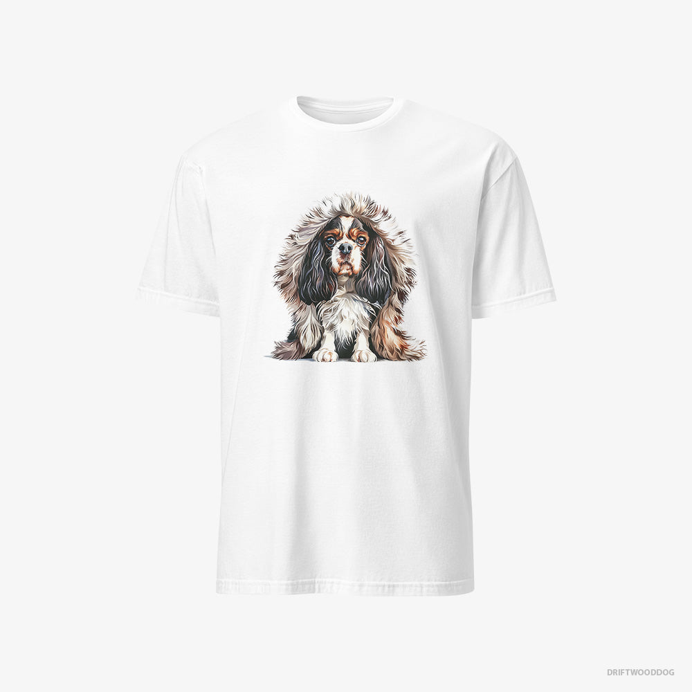 Cavalier King Charles Spaniel T-Shirt – Men White T-Shirt Classic – in Furry Jacket (on White Background)