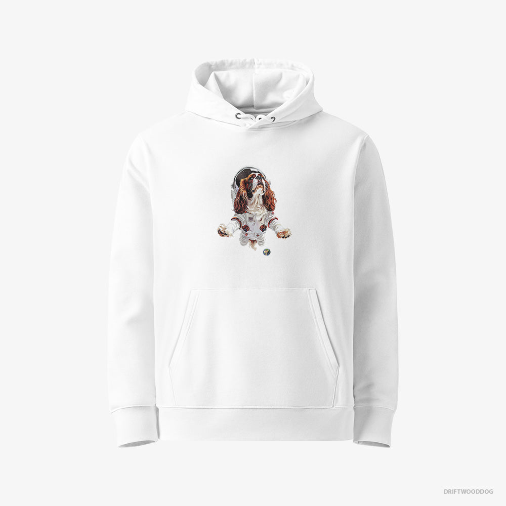 Cavalier King Charles Spaniel Hoodie – Men White Hoodie Eco-Friendly – in a Galactic Expedition (on White Background)