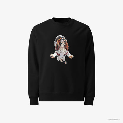 Cavalier King Charles Spaniel Sweatshirt – Men Black Sweatshirt Classic – in a Galactic Expedition (on White Background)