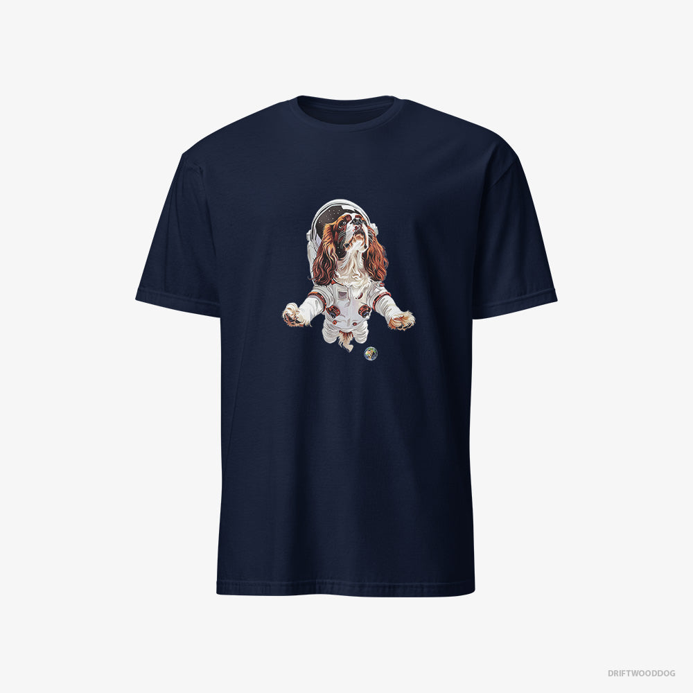 Cavalier King Charles Spaniel T-Shirt – Men Navy T-Shirt Classic – in a Galactic Expedition (on White Background)