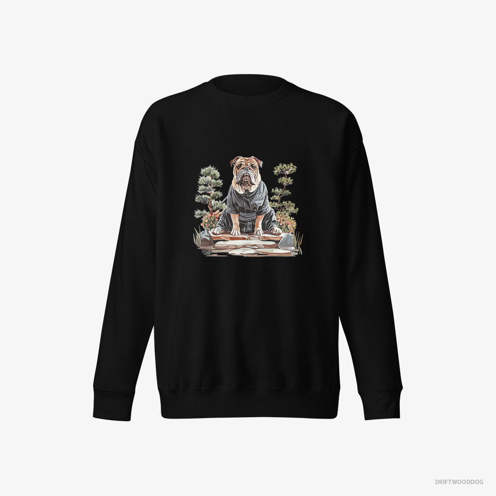 Bulldog Finding Inner Peace in a Japanese Garden – Men's Sweatshirt Black Eco – Eco-Friendly