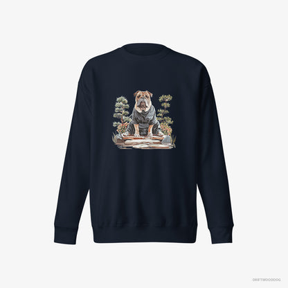 Bulldog Finding Inner Peace in a Japanese Garden Navy Sweatshirt