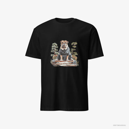 Bulldog Finding Inner Peace in a Japanese Garden Black T-Shirt