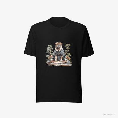 Bulldog Finding Inner Peace in a Japanese Garden Black T-Shirt