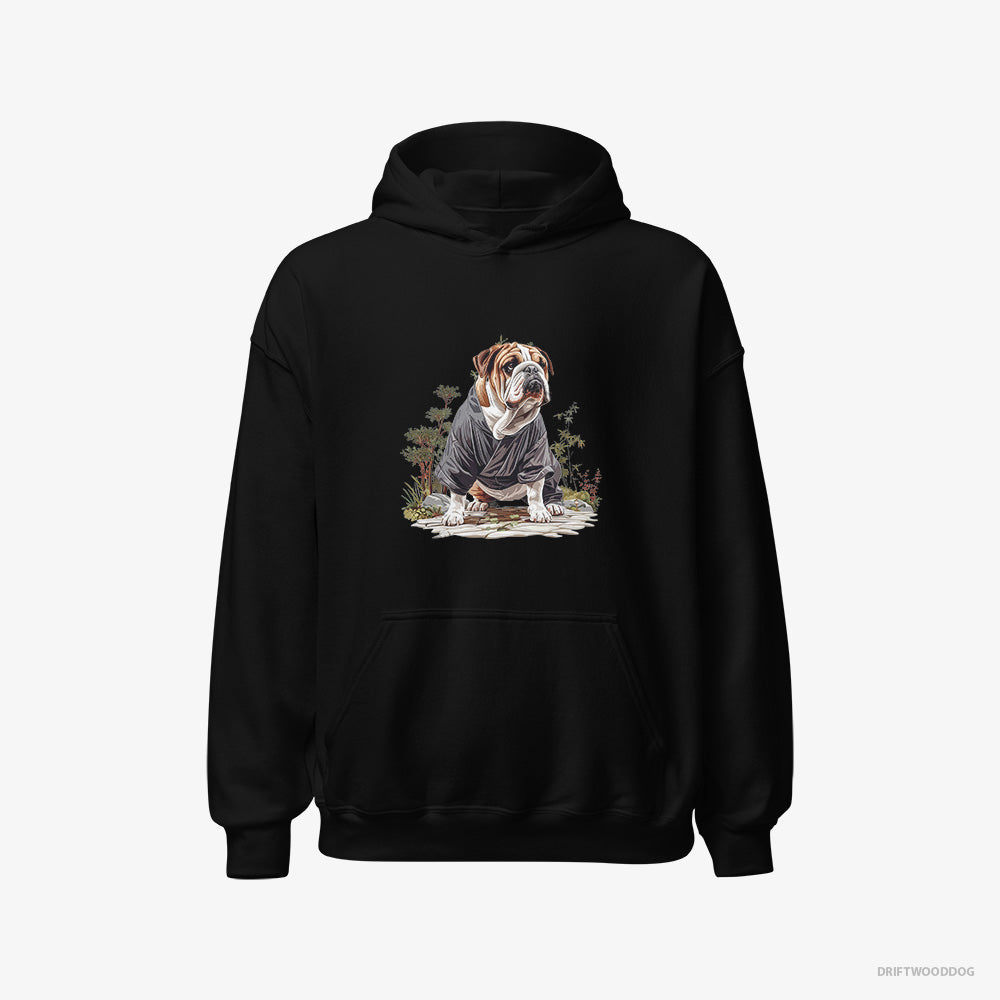 Bulldog Hoodie – Men Black Hoodie Classic – in the Heart of a Japanese Garden (on White Background)