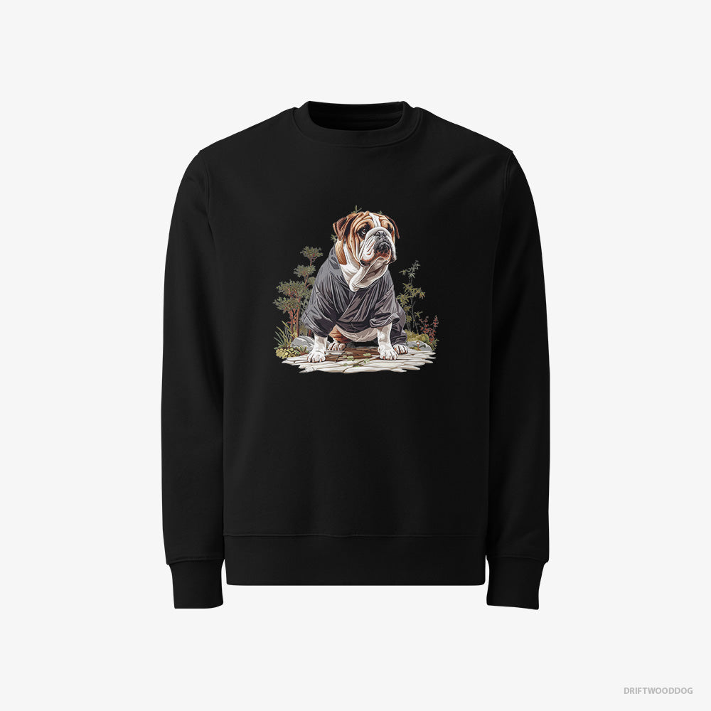 Bulldog Sweatshirt – Men Black Sweatshirt Classic – in the Heart of a Japanese Garden (on White Background)