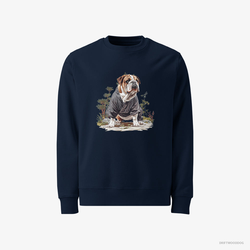 Bulldog Sweatshirt – Men Navy Sweatshirt Classic – in the Heart of a Japanese Garden (on White Background)