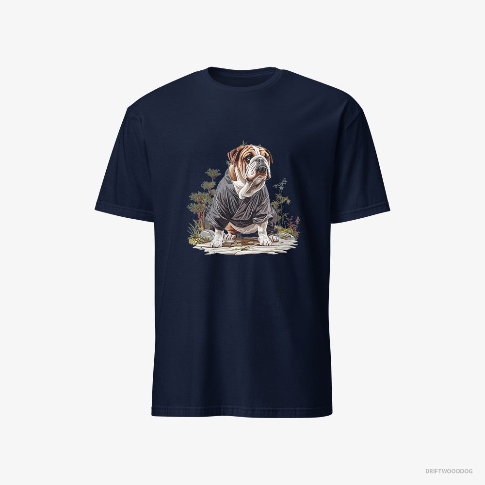 Bulldog T-Shirt – Men Navy T-Shirt Classic – in the Heart of a Japanese Garden (on White Background)