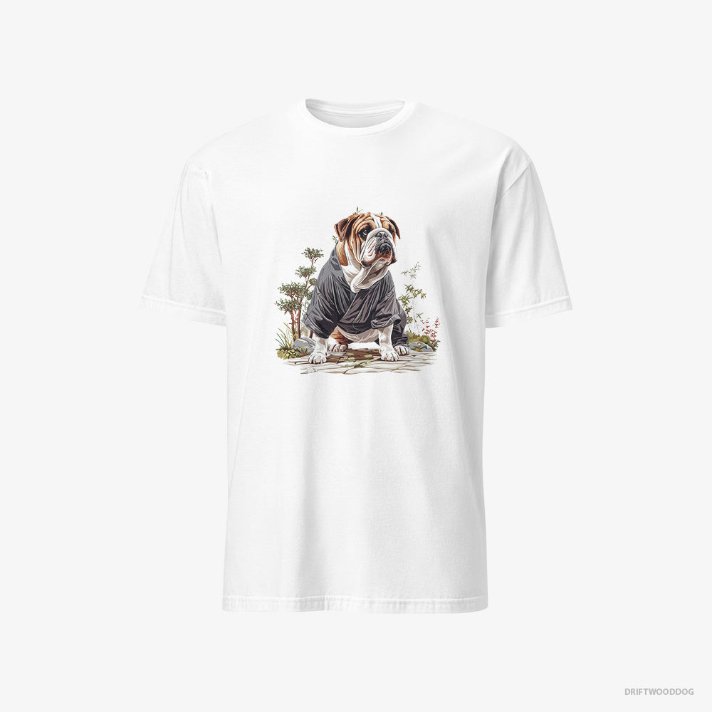 Bulldog T-Shirt – Men White T-Shirt Classic – in the Heart of a Japanese Garden (on White Background)