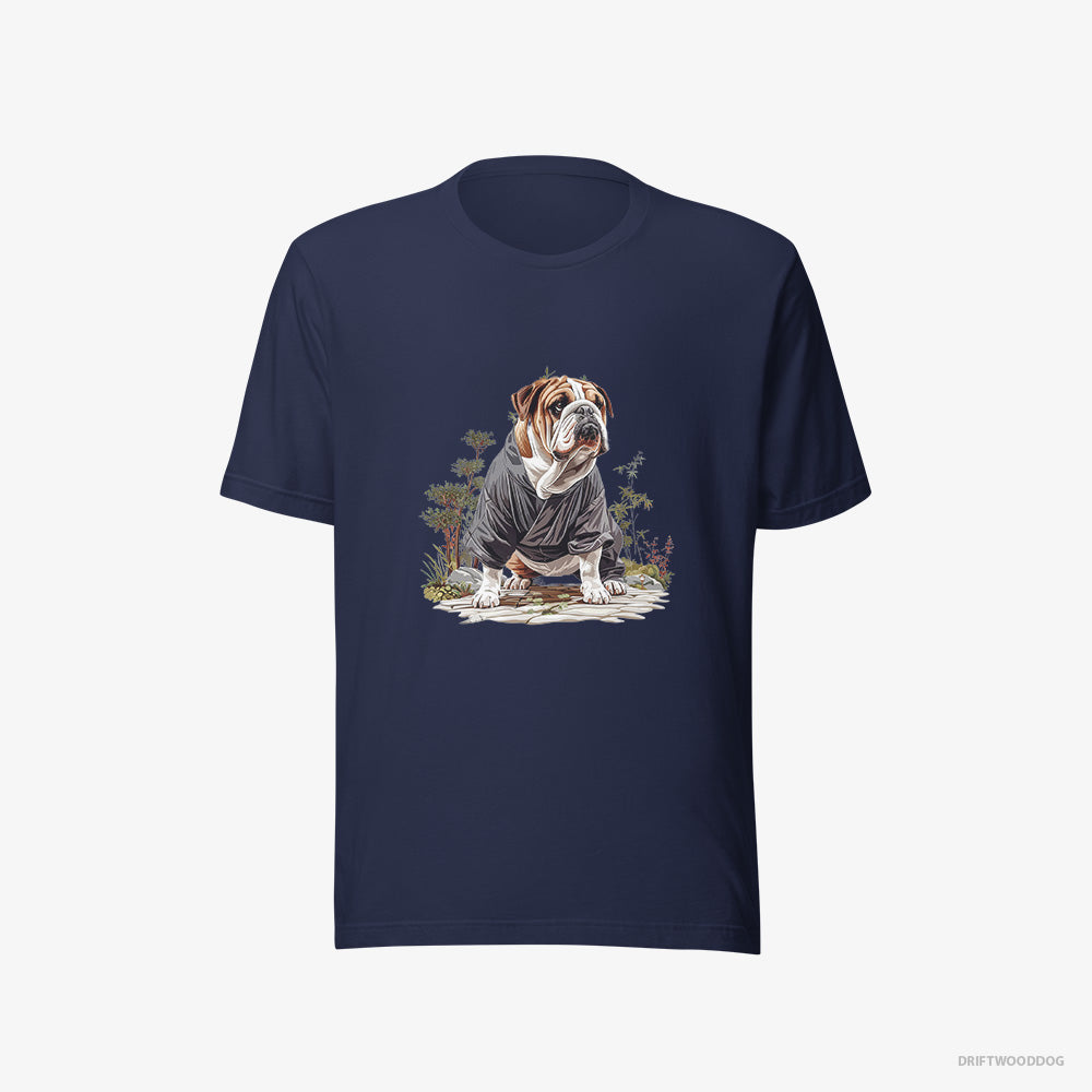 Bulldog T-Shirt – Men Navy T-Shirt Eco-Friendly – in the Heart of a Japanese Garden (on White Background)