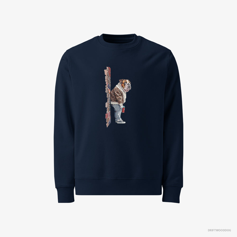 Bulldog Sweatshirt – Women Navy Sweatshirt Classic – Making Street Art (on White Background)