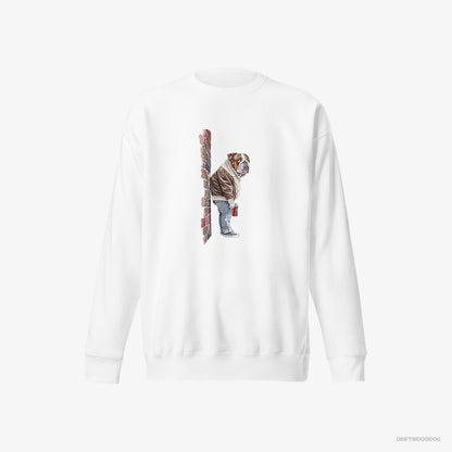 Bulldog Sweatshirt – Women White Sweatshirt Eco-Friendly – Making Street Art (on White Background)