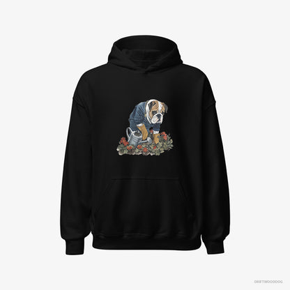 Bulldog Hoodie – Men Black Hoodie Classic – Caring for Beautiful Flowers (on White Background)