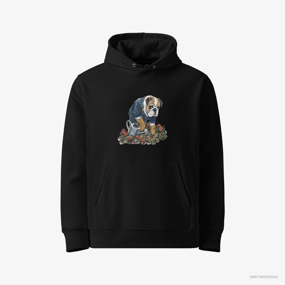 Bulldog Hoodie – Men Black Hoodie Eco-Friendly – Caring for Beautiful Flowers (on White Background)