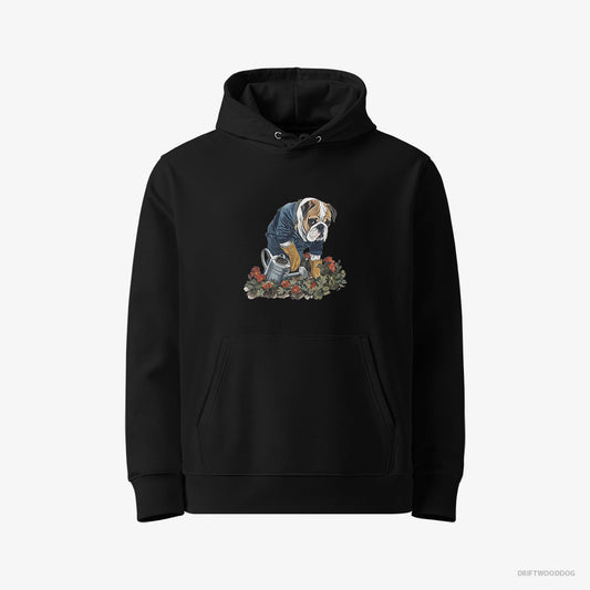 Adorable Bulldog Caring for Beautiful Flowers – Women's Hoodie Black Eco – Eco-Friendly