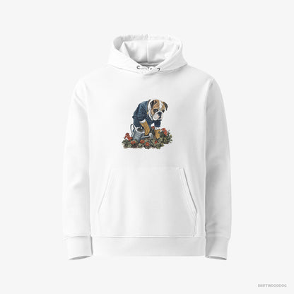 Bulldog Caring for Beautiful Flowers White Hoodie