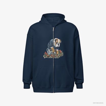 Bulldog Caring for Beautiful Flowers Navy Hoodie