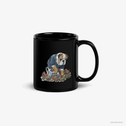 Bulldog Caring for Beautiful Flowers Black Mug