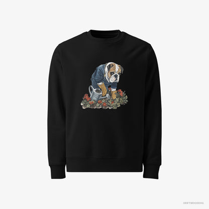 Bulldog Sweatshirt – Men Black Sweatshirt Classic – Caring for Beautiful Flowers (on White Background)