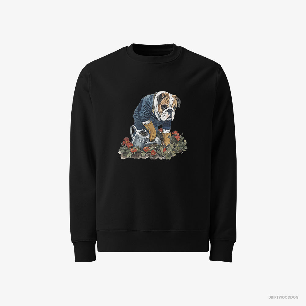 Adorable Bulldog Caring for Beautiful Flowers – Men's Sweatshirt Black – Classic