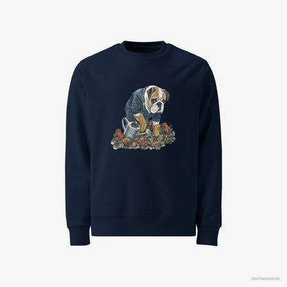 Bulldog Caring for Beautiful Flowers Navy Sweatshirt