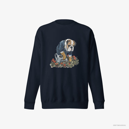 Bulldog Caring for Beautiful Flowers Navy Sweatshirt